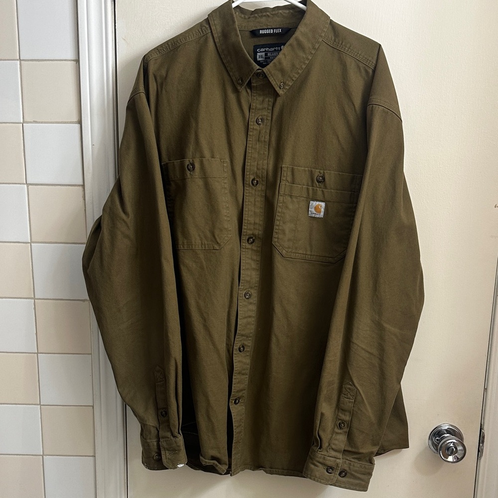 Carhartt Olive Work Button-Up Shirt with Chest Pockets